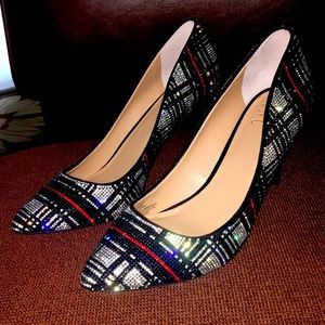 INC silver, black, red sparkling heels